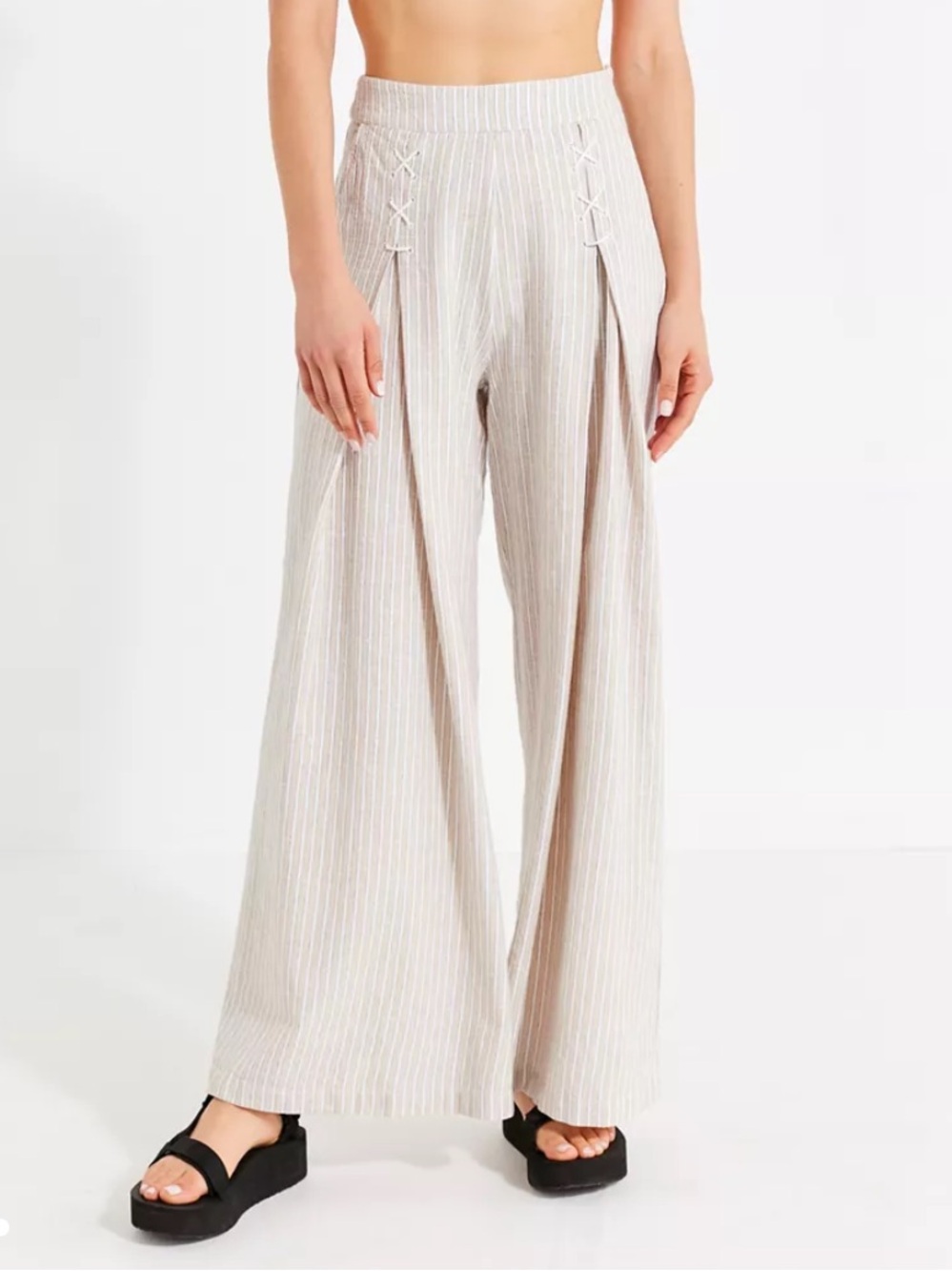 Urban Outfitters Beige & White Striped Wide-Leg Pants